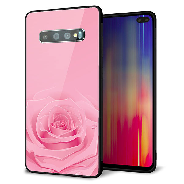 Galaxy S10+ SCV42 au 強化ガラス＆TPUスマホケース ガラプリ【401 ピンクのバラ】