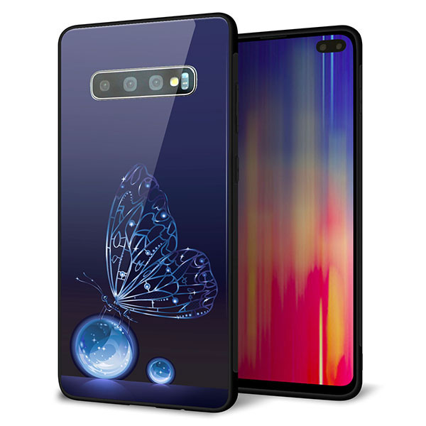 Galaxy S10+ SCV42 au 強化ガラス＆TPUスマホケース ガラプリ【418 神秘の蝶】