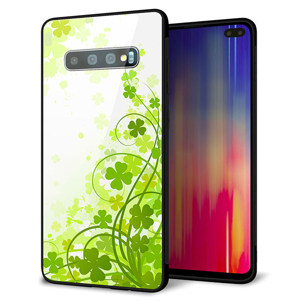 Galaxy S10+ SCV42 au 強化ガラス＆TPUスマホケース ガラプリ【565 四葉のクローバー】