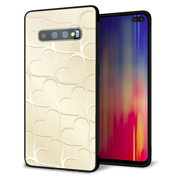 Galaxy S10+ SCV42 au 強化ガラス＆TPUスマホケース ガラプリ【630 かくれハート】