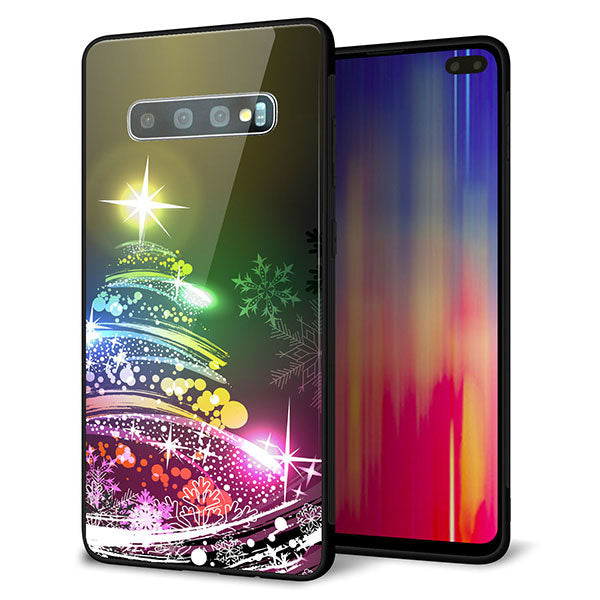 Galaxy S10+ SCV42 au 強化ガラス＆TPUスマホケース ガラプリ【722 レインボークリスマス】