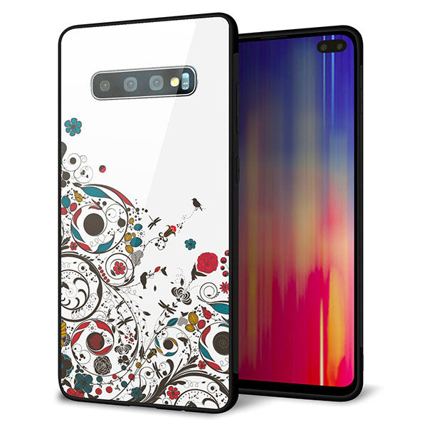 Galaxy S10+ SCV42 au 強化ガラス＆TPUスマホケース ガラプリ【EK908  カラフルな花と鳥】
