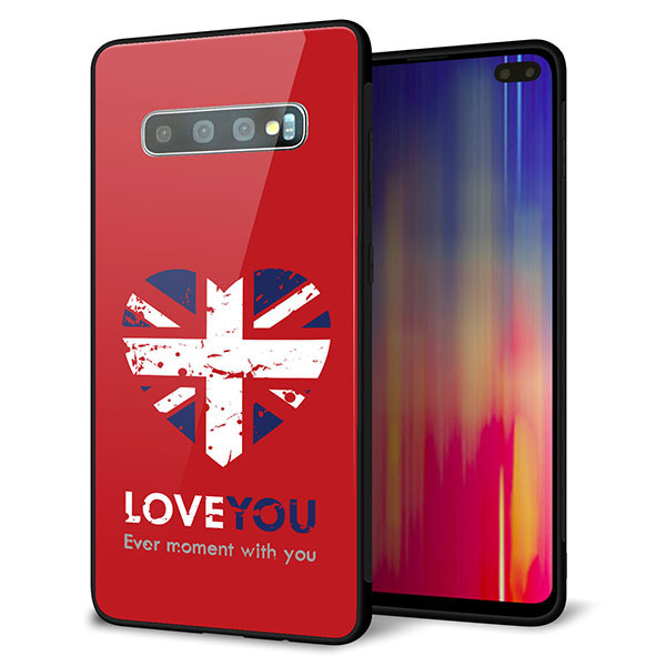 Galaxy S10+ SCV42 au 強化ガラス＆TPUスマホケース ガラプリ【SC804 ユニオンジャック ハートビンテージレッド】