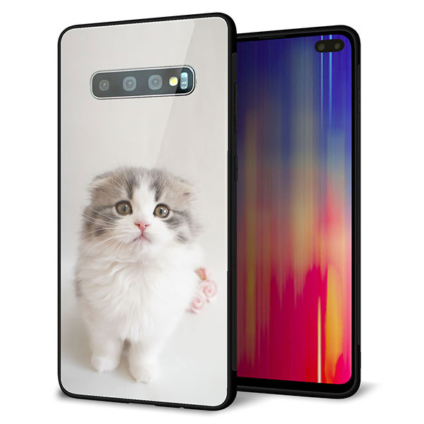 Galaxy S10+ SCV42 au 強化ガラス＆TPUスマホケース ガラプリ【VA803 まっていますネコ】