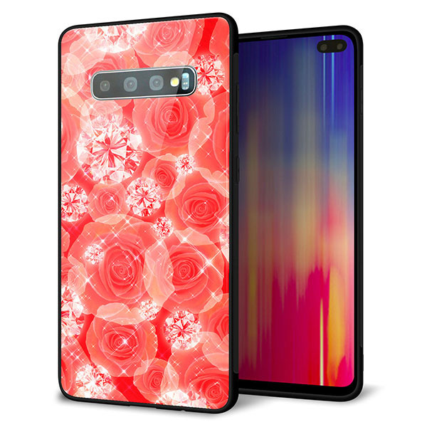 Galaxy S10+ SCV42 au 強化ガラス＆TPUスマホケース ガラプリ【VA816 ダイヤモンドとバラ】