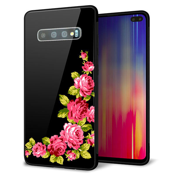 Galaxy S10+ SCV42 au 強化ガラス＆TPUスマホケース ガラプリ【VA826 バラのフレーム(黒)】