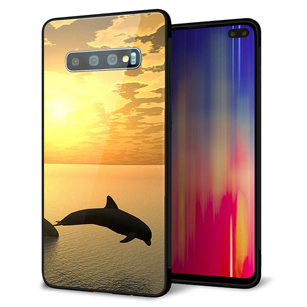 Galaxy S10+ SCV42 au 強化ガラス＆TPUスマホケース ガラプリ【VA845 夕暮れのドルフィン】