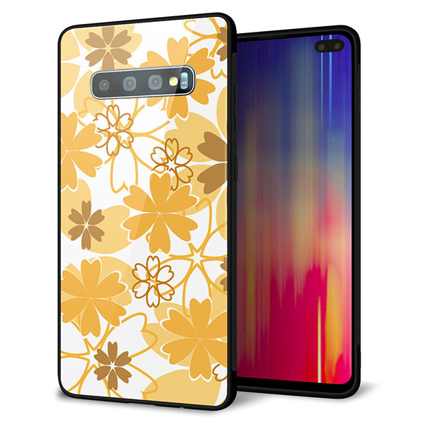 Galaxy S10+ SCV42 au 強化ガラス＆TPUスマホケース ガラプリ【VA959 重なり合う花　オレンジ】