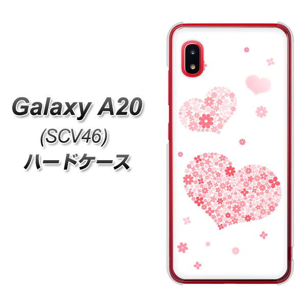 Galaxy A20 SCV46 au SC824 ピンクのハート ハードケース 背面印刷