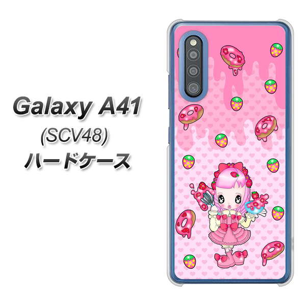 Galaxy A41 SCV48 au AG816 ストロベリードーナツ（水玉ピンク） ハードケース 背面印刷