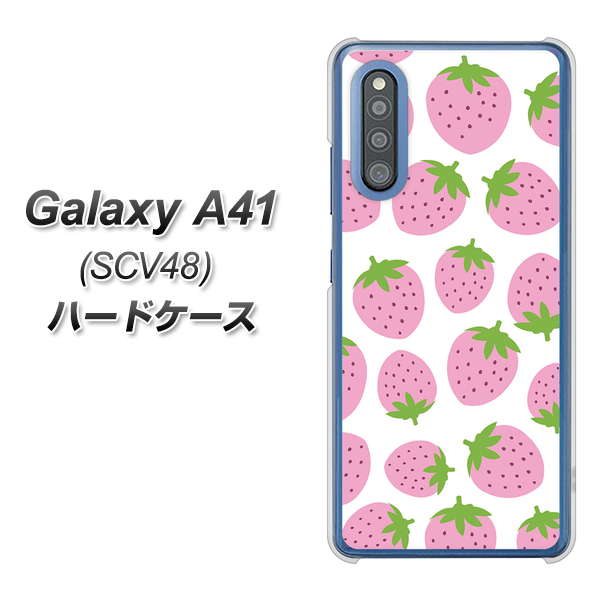 Galaxy A41 SCV48 au SC809 小さいイチゴ模様 ピンク ハードケース 背面印刷