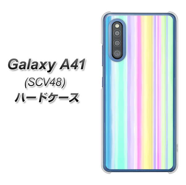 Galaxy A41 SCV48 au YJ313 ストライプ レインボー ハードケース 背面印刷