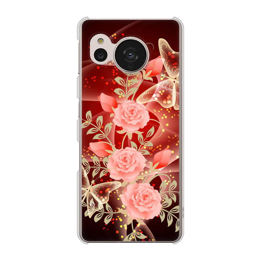 AQUOS sense7 SH-53C docomo VA824 魅惑の蝶とピンクのバラ ハードケース 背面印刷