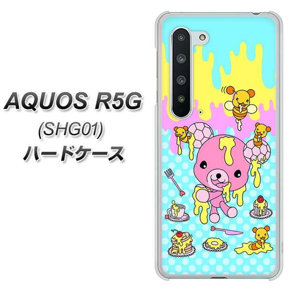 AQUOS R5G SHG01 au AG821 ハニベア（水玉水色） ハードケース 背面印刷