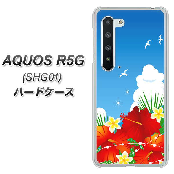 AQUOS R5G SHG01 au VA821 ハイビスカスと青空 ハードケース 背面印刷