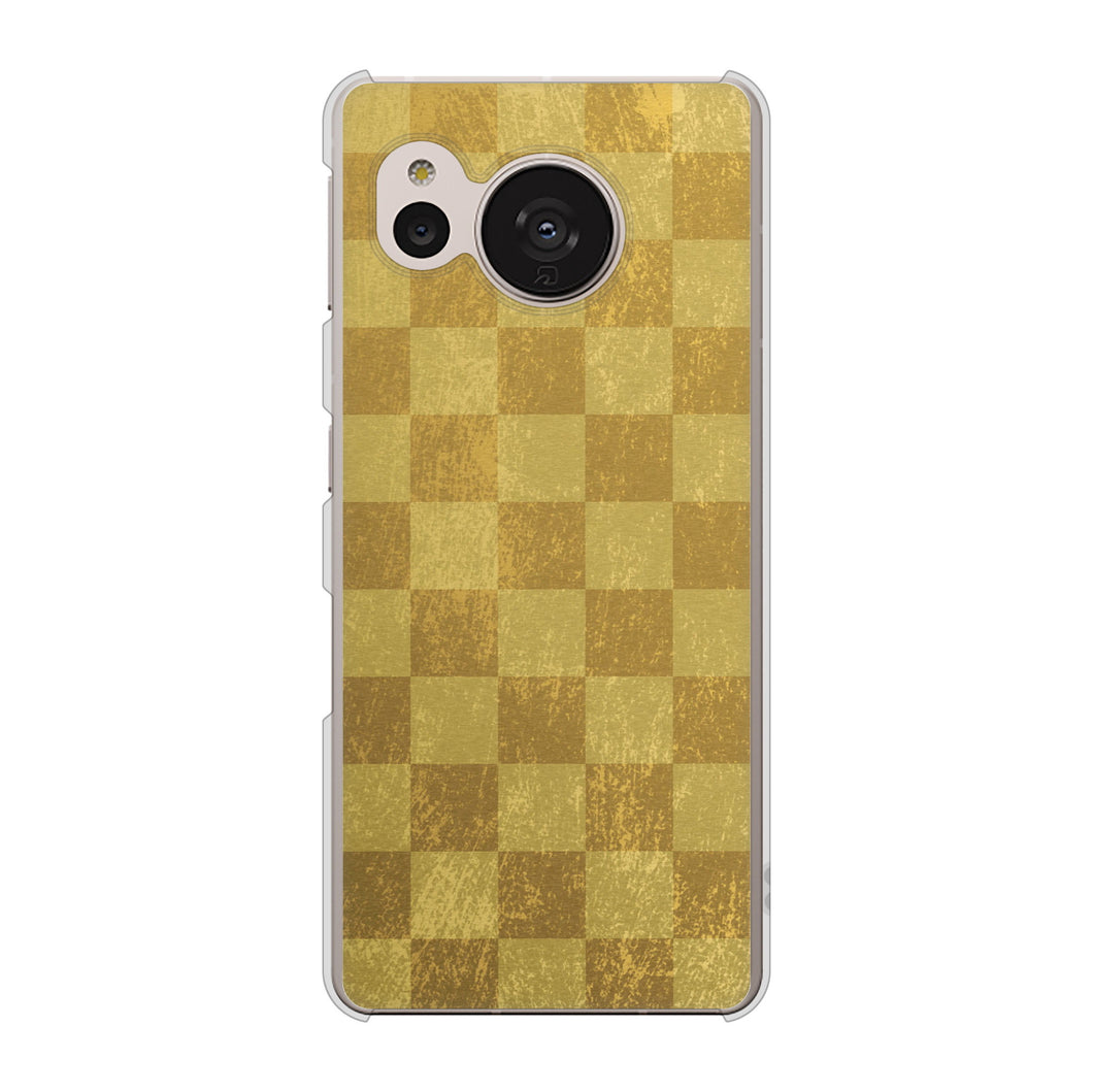 AQUOS sense7 SHG10 au 高画質仕上げ 背面印刷 ハードケース【619 市松模様—金（骨董風に傷んだイメージ）】