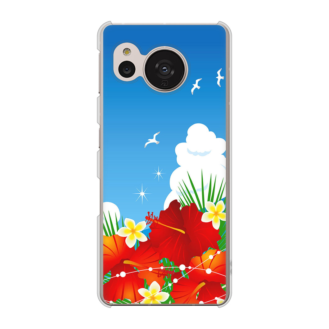 AQUOS sense7 SHG10 au VA821 ハイビスカスと青空 ハードケース 背面印刷