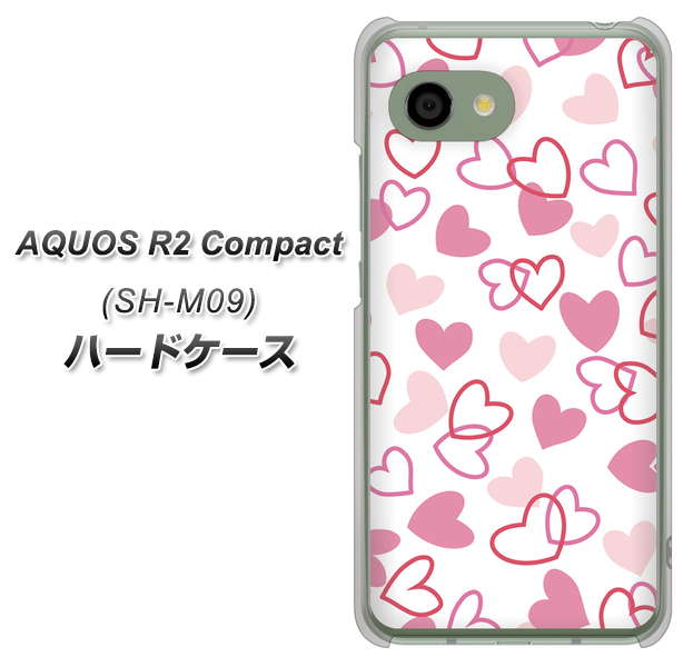 AQUOS R2 compact SH-M09 VA929 ハートがいっぱい ピンク ハードケース 背面印刷