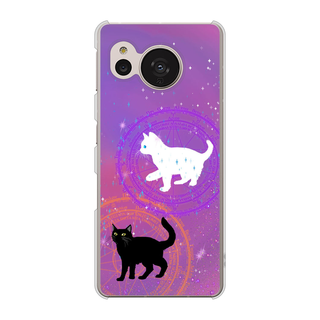 AQUOS sense7 SH-M24 楽天モバイル 高画質仕上げ 背面印刷 ハードケース【YJ328 魔法陣猫 キラキラ かわいい ピンク】