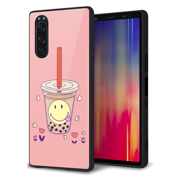 Xperia 5 SO-01M docomo 強化ガラス＆TPUスマホケース ガラプリ【MA903 タピオカ】