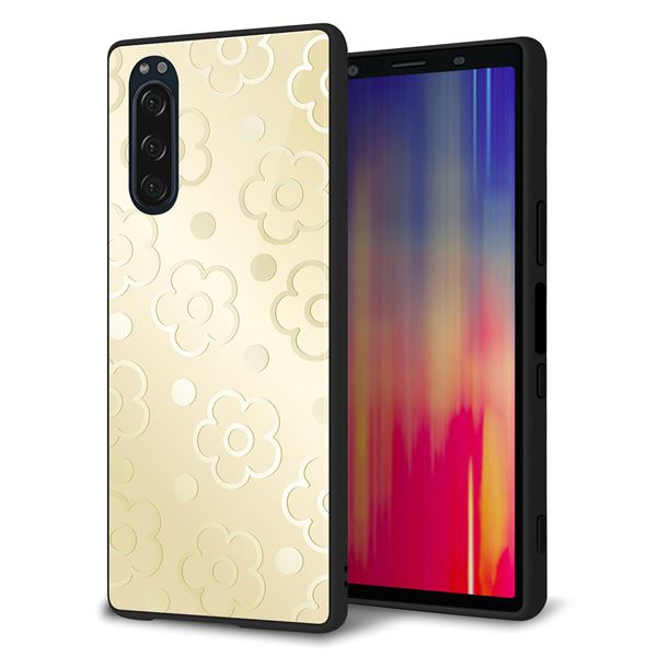 Xperia 5 SO-01M docomo 強化ガラス＆TPUスマホケース ガラプリ【SC842 エンボス風デイジーシンプル（ベージュ）】