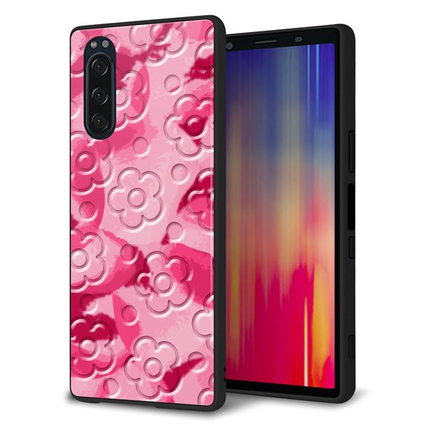 Xperia 5 SO-01M docomo 強化ガラス＆TPUスマホケース ガラプリ【SC847 フラワーヴェルニ花濃いピンク（ローズアンディアン）】