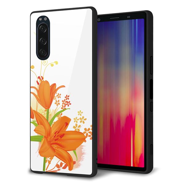 Xperia 5 SO-01M docomo 強化ガラス＆TPUスマホケース ガラプリ【SC848 ユリ（オレンジ）】