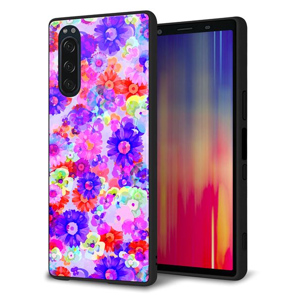 Xperia 5 SO-01M docomo 強化ガラス＆TPUスマホケース ガラプリ【SC868 リバティプリント フルールドパルファン（パープル）】