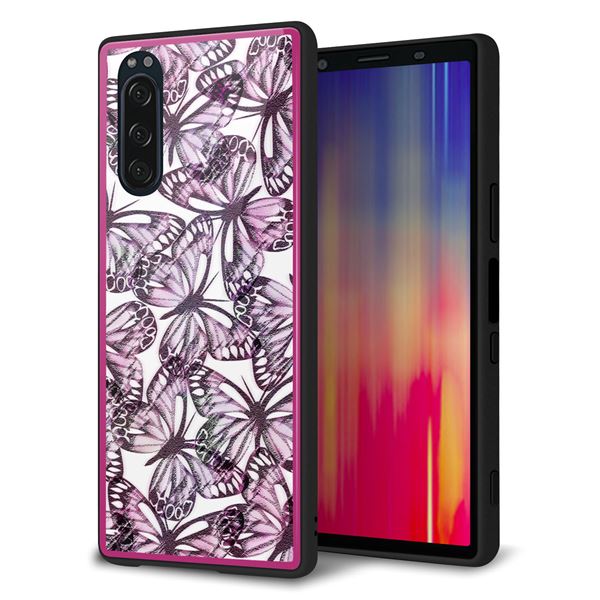 Xperia 5 SO-01M docomo 強化ガラス＆TPUスマホケース ガラプリ【SC904 ガーデンバタフライ ピンク】