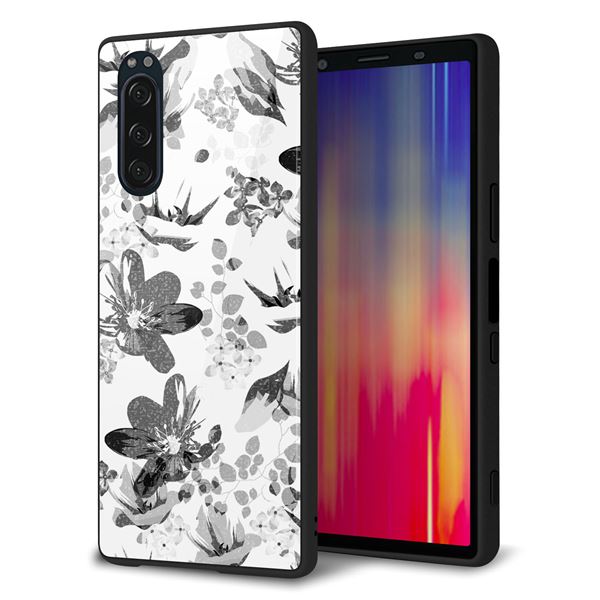 Xperia 5 SO-01M docomo 強化ガラス＆TPUスマホケース ガラプリ【SC914 花柄モノトーン 03】