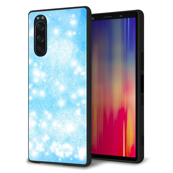 Xperia 5 SO-01M docomo 強化ガラス＆TPUスマホケース ガラプリ【YJ289 デザインブルー】