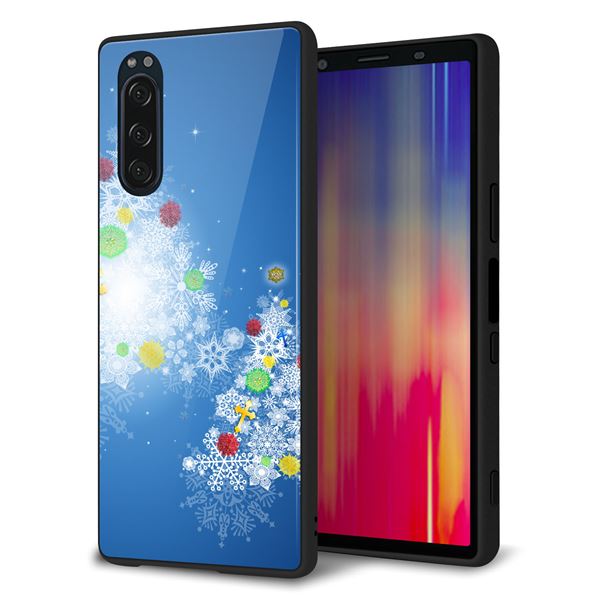 Xperia 5 SO-01M docomo 強化ガラス＆TPUスマホケース ガラプリ【YJ347 クリスマスツリー】