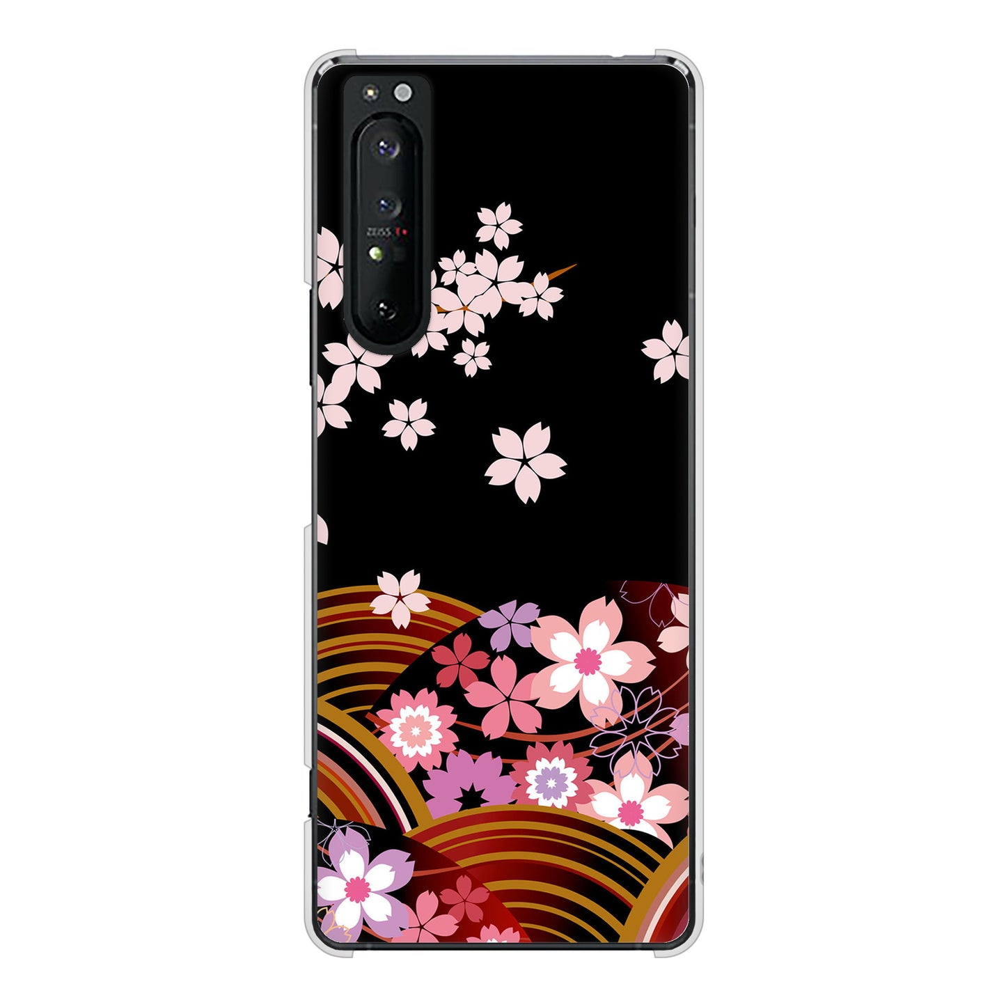 Xperia 1 II SO-51A docomo 1237 和柄＆筆文字・夜桜の宴 ハードケース 背面印刷