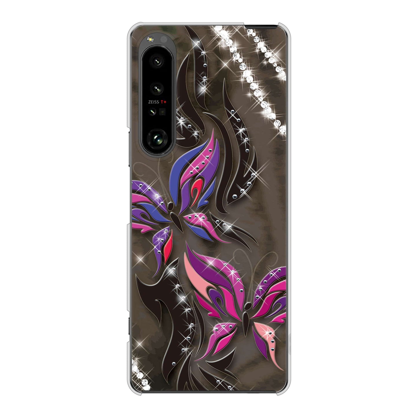 Xperia 1 V SO-51D docomo 高画質仕上げ 背面印刷 ハードケース 【1164 キラめくストーンと蝶】