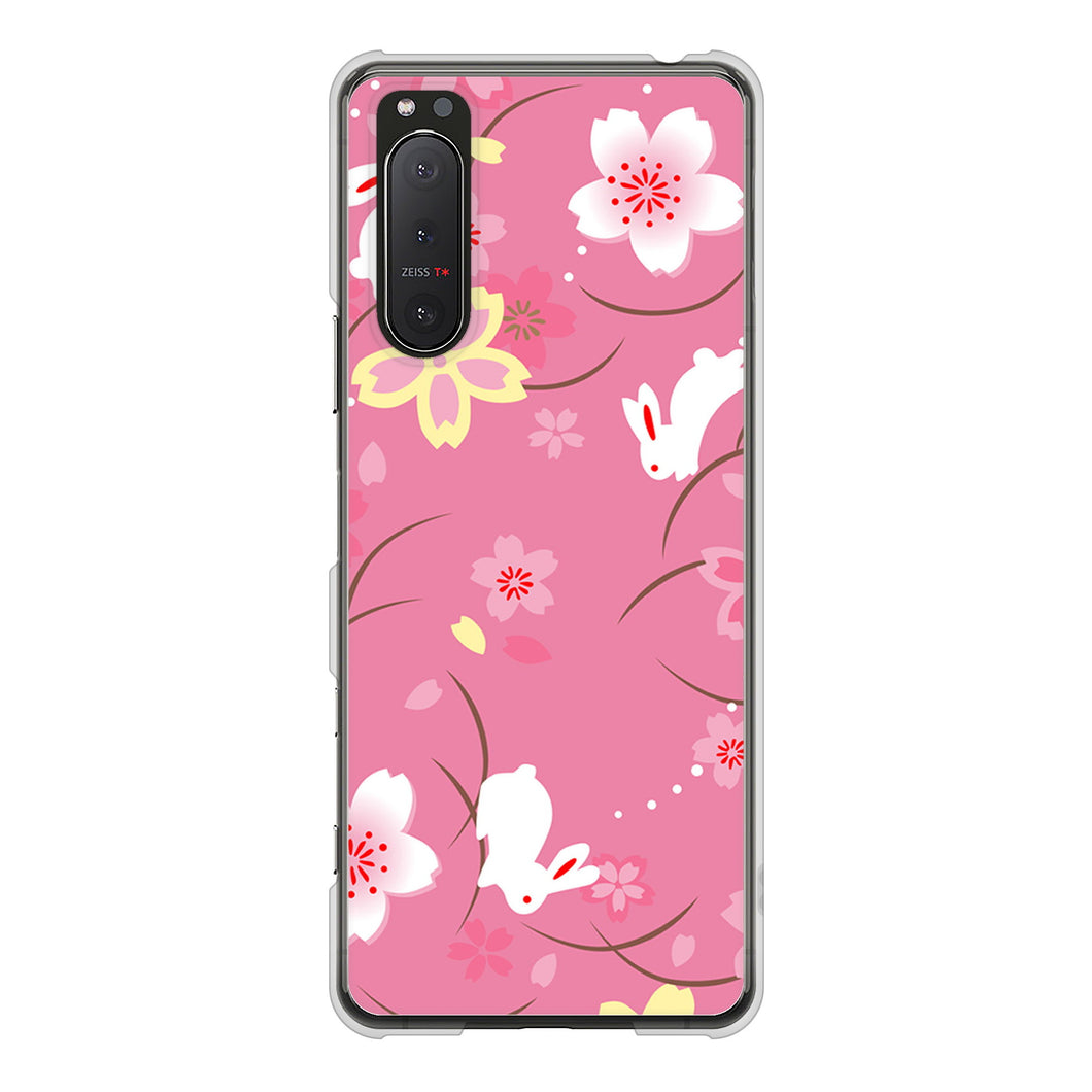 Xperia 5 II SO-52A docomo 149 桜と白うさぎ ハードケース 背面印刷