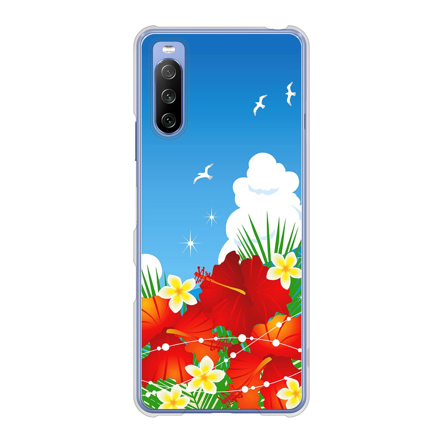 Xperia 10 III SO-52B docomo 高画質仕上げ 背面印刷 ハードケース 【VA821 ハイビスカスと青空】
