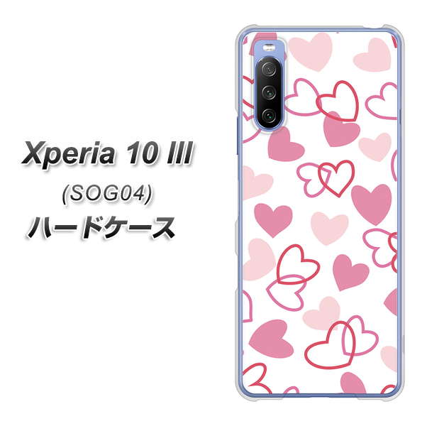 Xperia 10 III SOG04 au VA929 ハートがいっぱい ピンク ハードケース 背面印刷