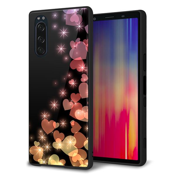 Xperia 5 SOV41 au 強化ガラス＆TPUスマホケース ガラプリ【020 夜のきらめきハート】