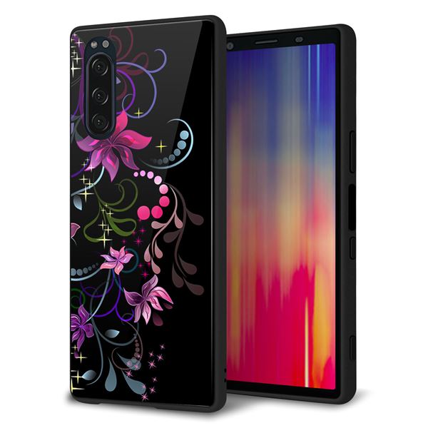 Xperia 5 SOV41 au 強化ガラス＆TPUスマホケース ガラプリ【263 闇に浮かぶ華】