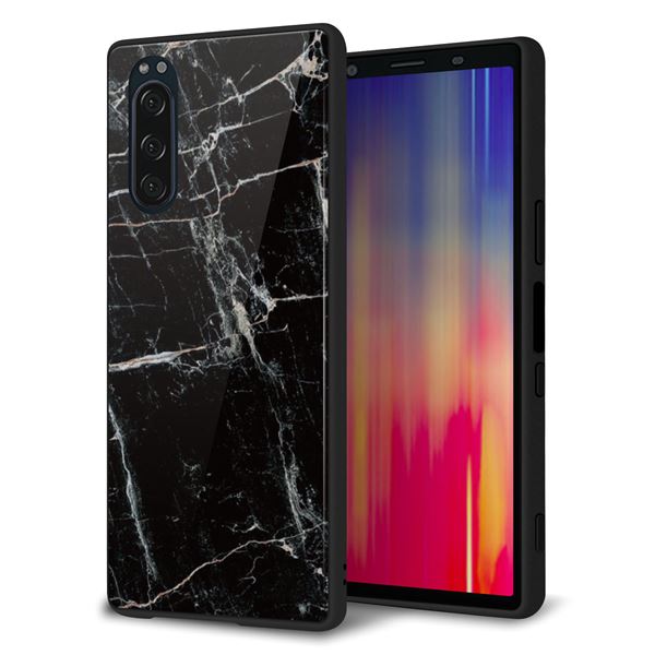 Xperia 5 SOV41 au 強化ガラス＆TPUスマホケース ガラプリ【KM867 大理石BK】