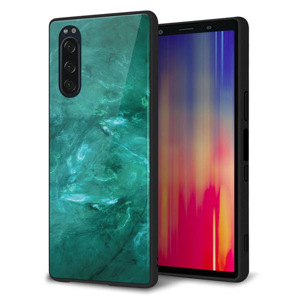 Xperia 5 SOV41 au 強化ガラス＆TPUスマホケース ガラプリ【KM869 大理石GR】