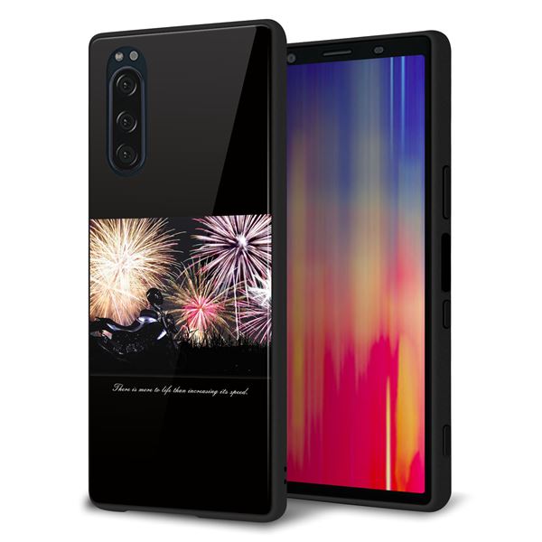 Xperia 5 SOV41 au 強化ガラス＆TPUスマホケース ガラプリ【KM878 バイクと花火】