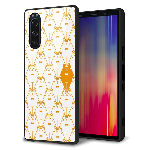 Xperia 5 SOV41 au 強化ガラス＆TPUスマホケース ガラプリ【MA915 パターン ネコ】