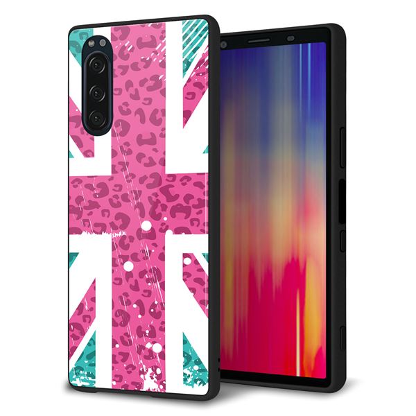 Xperia 5 SOV41 au 強化ガラス＆TPUスマホケース ガラプリ【SC807 ユニオンジャック ピンクヒョウ柄】