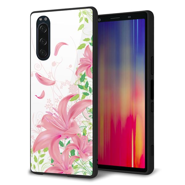 Xperia 5 SOV41 au 強化ガラス＆TPUスマホケース ガラプリ【SC849 ユリ（ピンク）】