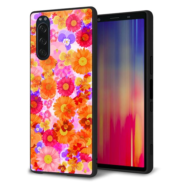 Xperia 5 SOV41 au 強化ガラス＆TPUスマホケース ガラプリ【SC869 リバティプリント フルールドパルファン（ピンク）】