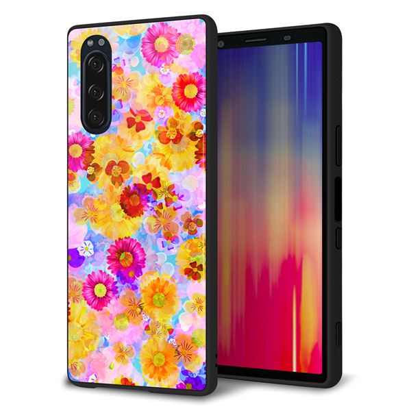 Xperia 5 SOV41 au 強化ガラス＆TPUスマホケース ガラプリ【SC870 リバティプリント フルールドパルファン（ブルー）】