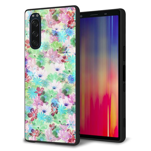 Xperia 5 SOV41 au 強化ガラス＆TPUスマホケース ガラプリ【SC872 リバティプリント プレスドフラワー（グリーン）】