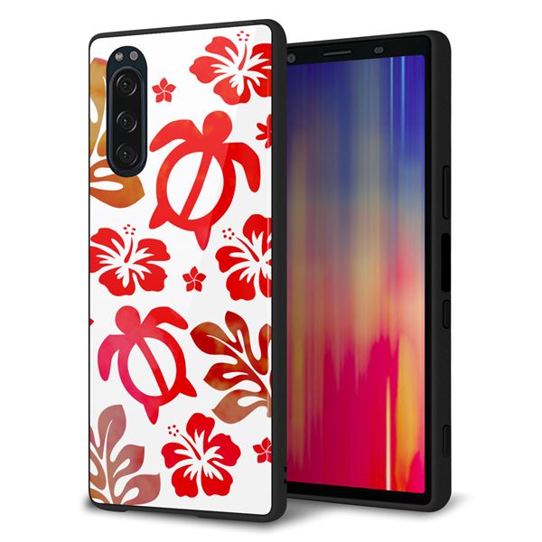 Xperia 5 SOV41 au 強化ガラス＆TPUスマホケース ガラプリ【SC881 ハワイアンアロハホヌ（レッド）】