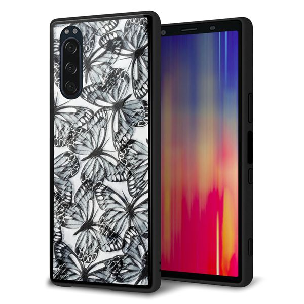 Xperia 5 SOV41 au 強化ガラス＆TPUスマホケース ガラプリ【SC905 ガーデンバタフライ ブラック】